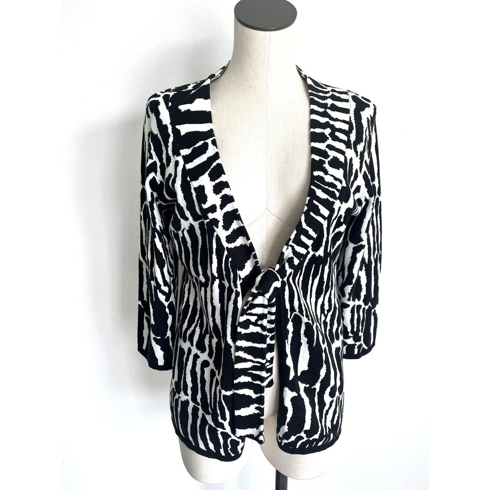 Christopher & Banks Cardigan Sweater Tie Belt Animal Print Size Large
